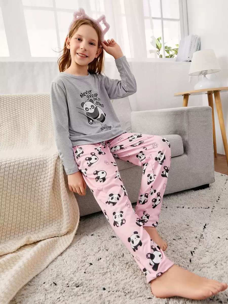 少女卡通熊猫印花家居服套装