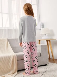 少女卡通熊猫印花家居服套装