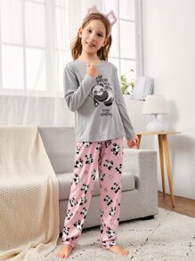 少女卡通熊猫印花家居服套装