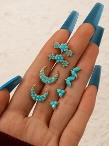 imoli Bộ bông tai đinh tán thông thường màu xanh thích hợp cho phụ nữ đeo hàng ngày vào mùa xuân và mùa hè - Màu xanh lam - Xem 2