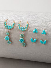 imoli Bộ bông tai đinh tán thông thường màu xanh thích hợp cho phụ nữ đeo hàng ngày vào mùa xuân và mùa hè - Màu xanh lam - Xem 4