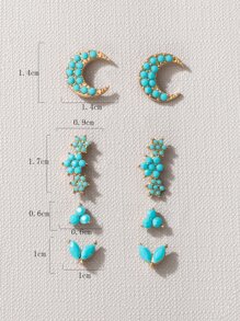 imoli Bộ bông tai đinh tán thông thường màu xanh thích hợp cho phụ nữ đeo hàng ngày vào mùa xuân và mùa hè - Màu xanh lam - Xem 5