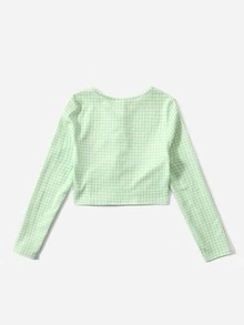 SHEIN Tops con gái Nút phía trước Kẻ sọc Giải trí - Màu xanh Bạc hà - Xem 2