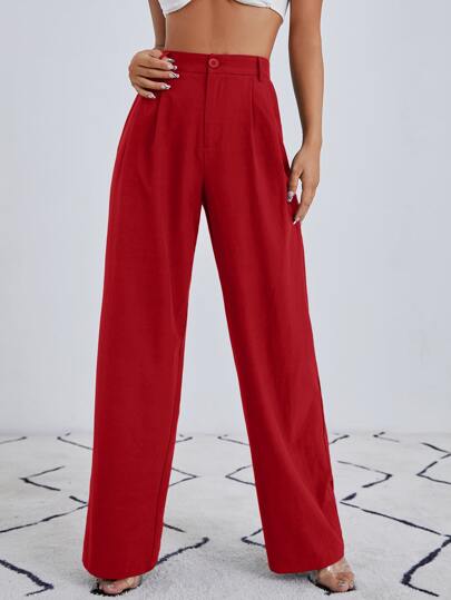 SHEIN Essnce Pantalones rectos con cremallera en color sólido para otoño/invierno