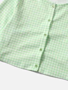 SHEIN Tops con gái Nút phía trước Kẻ sọc Giải trí - Màu xanh Bạc hà - Xem 3