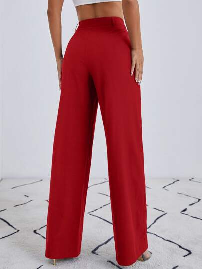 SHEIN Essnce Solid Zip Up Straight Leg Pants In Fall/Winter