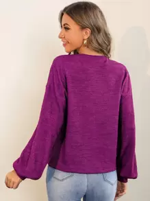 SHEIN Essnce Solid Drop Shoulder Pullover,Long Sleeve Tops - Purple - View 2