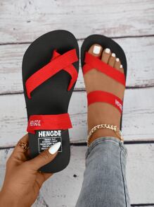 字母圖案人字拖 - 紅色 - 查看 1