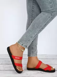 字母圖案人字拖 - 紅色 - 查看 4