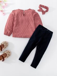 嬰兒圓點荷葉邊上衣和緊身打底褲和髮箍