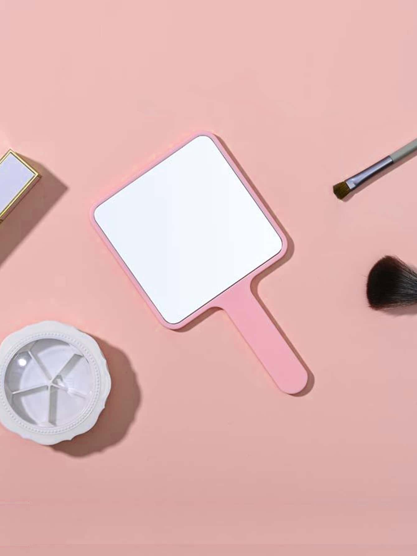 Portable Handheld Makeup Mirror - Pink - View 1