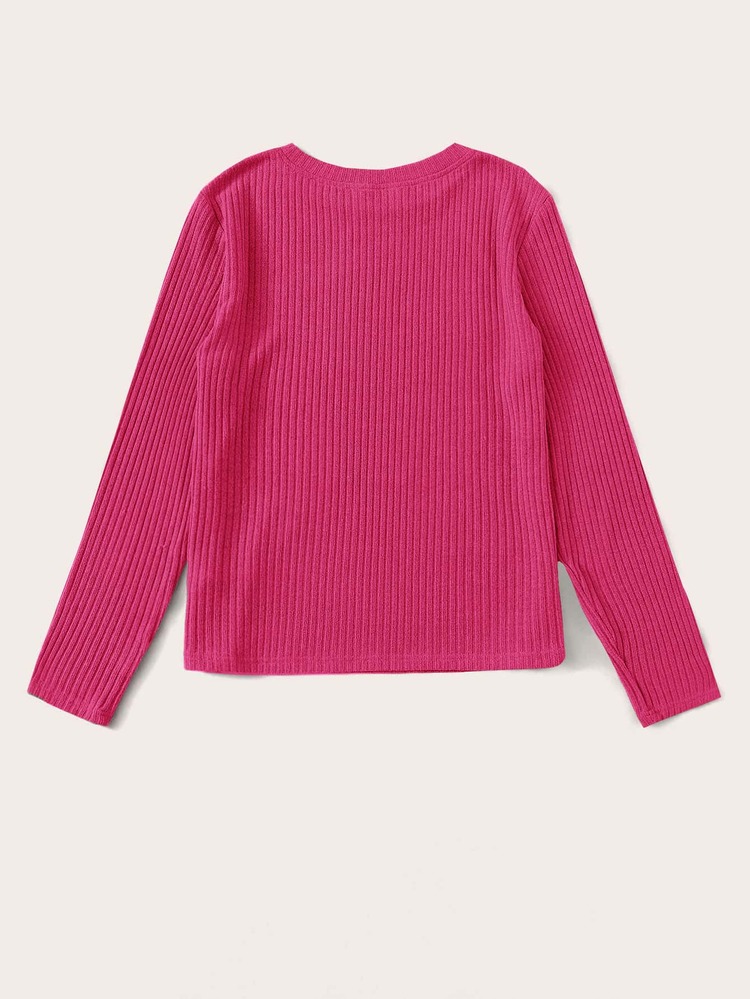 SHEIN Essnce Top unicolor tejido de canalé - Rosa Fucsia - Añade 2