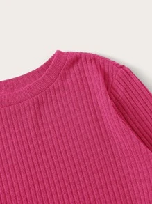 SHEIN Essnce 素色羅紋針織上衣 - 玫紅色 - 查看 3