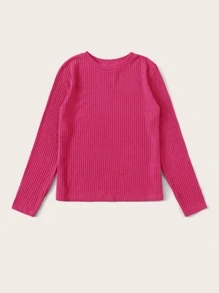 SHEIN Essnce 素色羅紋針織上衣 - 玫紅色 - 查看 4
