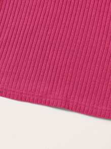 SHEIN Essnce 素色羅紋針織上衣 - 玫紅色 - 查看 5