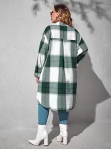 SHEIN Essnce Plus Plaid Flap Pocket Midi Coat Winter Fall Autumn - Multicolor - View 2
