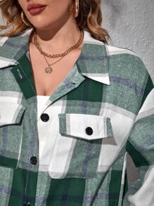 SHEIN Essnce Plus Plaid Flap Pocket Midi Coat Winter Fall Autumn - Multicolor - View 4