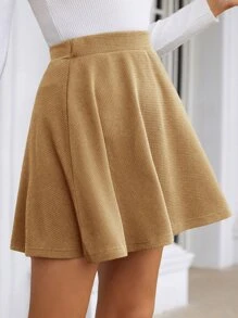 SHEIN Frenchy High Waist Textured Flare Skirt Winter Elegant - Khaki - View 3