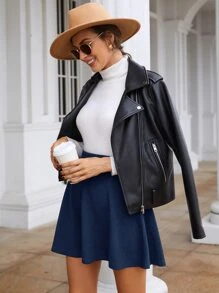 SHEIN Frenchy 高腰纹理喇叭裙 - 藏蓝色 - 查看 3