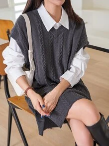 DAZY Split Hem Sleeveless Dress Without Blouse - Dark Grey - View 1