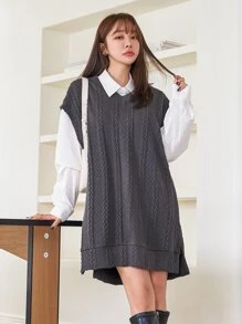 DAZY Split Hem Sleeveless Dress Without Blouse - Dark Grey - View 5