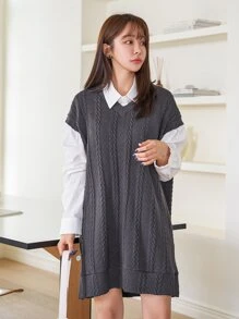 DAZY Split Hem Sleeveless Dress Without Blouse - Dark Grey - View 6