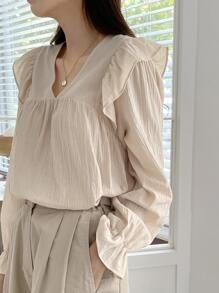 DAZY Blusa con mangas abullonadas y volantes - Albaricoque - Ver 1