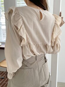 DAZY Blusa con mangas abullonadas y volantes - Albaricoque - Ver 2