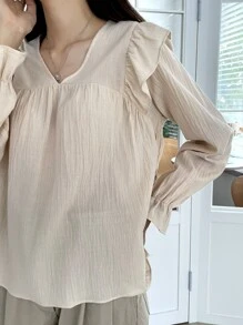 DAZY Blusa con mangas abullonadas y volantes - Albaricoque - Ver 3