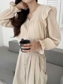 DAZY Blusa con mangas abullonadas y volantes - Albaricoque - Ver 4