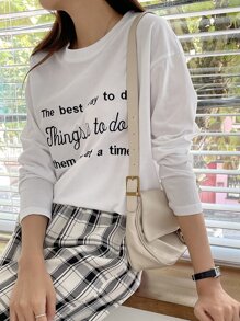 DAZY Áo thun nữ Nghề thêu Slogan Giải trí - trắng - Xem 1