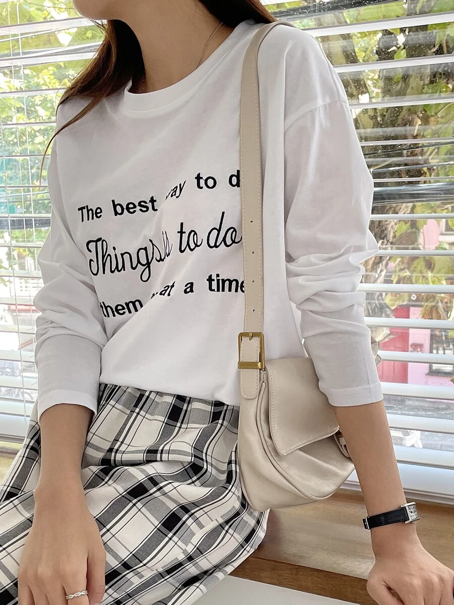 DAZY Áo thun nữ Nghề thêu Slogan Giải trí - trắng - Xem 1