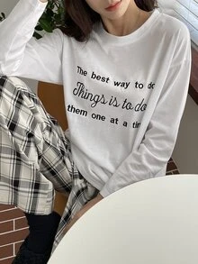 DAZY Áo thun nữ Nghề thêu Slogan Giải trí - trắng - Xem 3