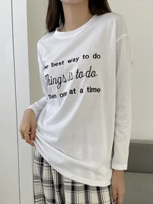 DAZY Áo thun nữ Nghề thêu Slogan Giải trí - trắng - Xem 4