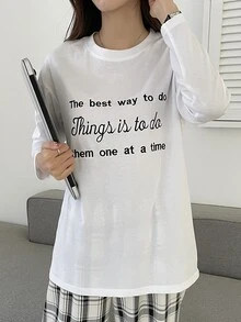 DAZY Áo thun nữ Nghề thêu Slogan Giải trí - trắng - Xem 5