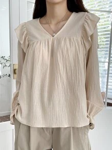 DAZY Blusa con mangas abullonadas y volantes - Albaricoque - Ver 7