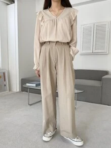 DAZY Blusa con mangas abullonadas y volantes - Albaricoque - Ver 8