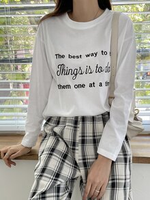 DAZY Áo thun nữ Nghề thêu Slogan Giải trí - trắng - Xem 8