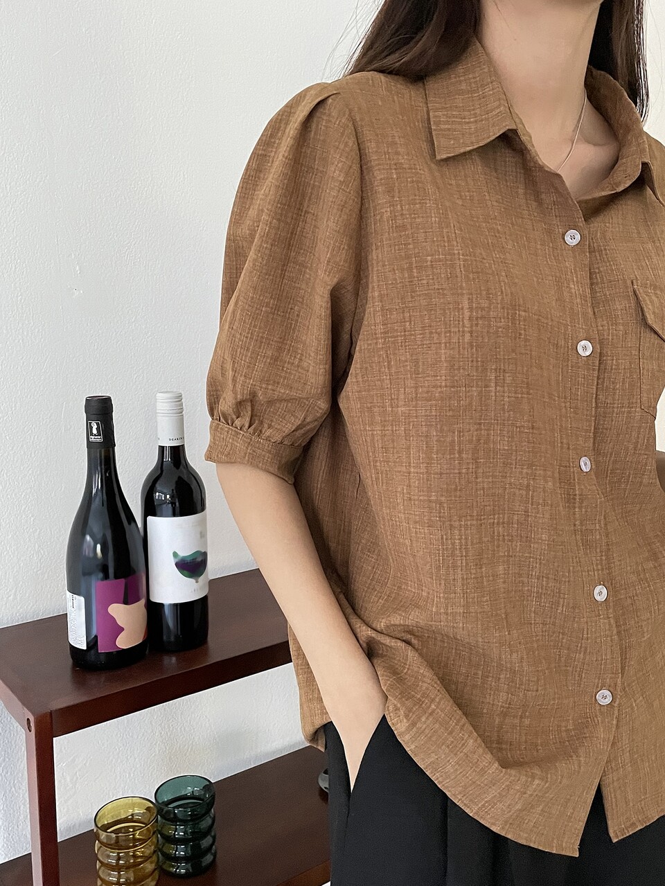 Puff Sleeve Flap Pocket Shirt