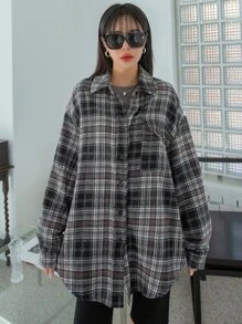 DAZY Plaid Print Drop Shoulder Shirt Long Sleeve Women - Multicolor - View 4