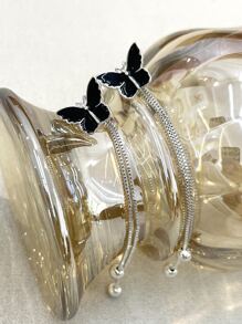 DAZY Pendientes largos con diseño de mariposa - Negro - Ver 4