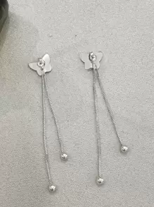 DAZY Pendientes largos con diseño de mariposa - Negro - Ver 7
