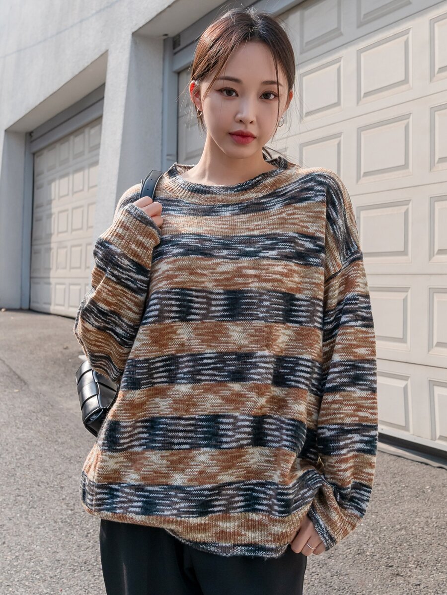 DAZY 段染落肩袖套頭毛衣 - 彩色 - 查看 1