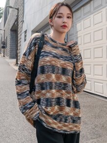 DAZY 段染落肩袖套頭毛衣 - 彩色 - 查看 3