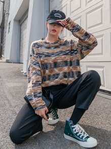 DAZY 段染落肩袖套頭毛衣 - 彩色 - 查看 4