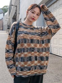 DAZY 段染落肩袖套頭毛衣 - 彩色 - 查看 6