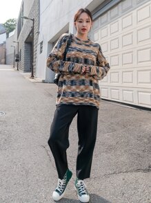 DAZY 段染落肩袖套頭毛衣 - 彩色 - 查看 8