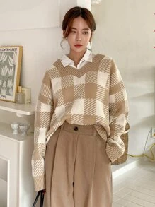 DAZY Áo len trễ vai họa tiết kẻ sọc Buffalo không cần áo - Nhiều màu - Xem 1