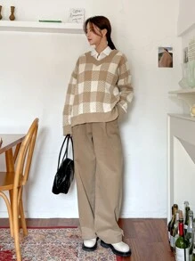 DAZY Áo len trễ vai họa tiết kẻ sọc Buffalo không cần áo - Nhiều màu - Xem 3