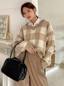 DAZY Áo len trễ vai họa tiết kẻ sọc Buffalo không cần áo - Nhiều màu - Xem 5